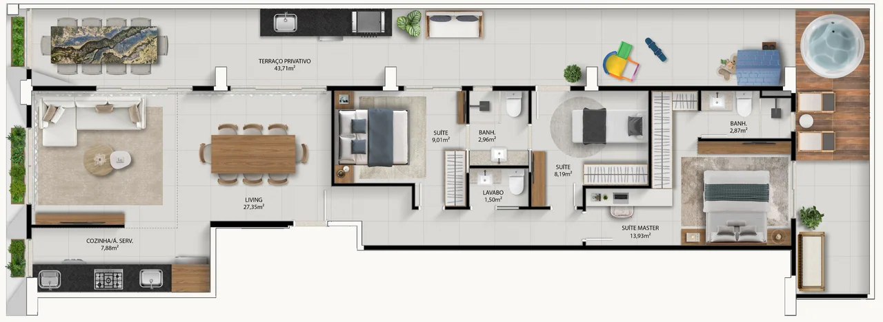 Planta baixa do Garden de 132,33 m² do IRIS@786.
