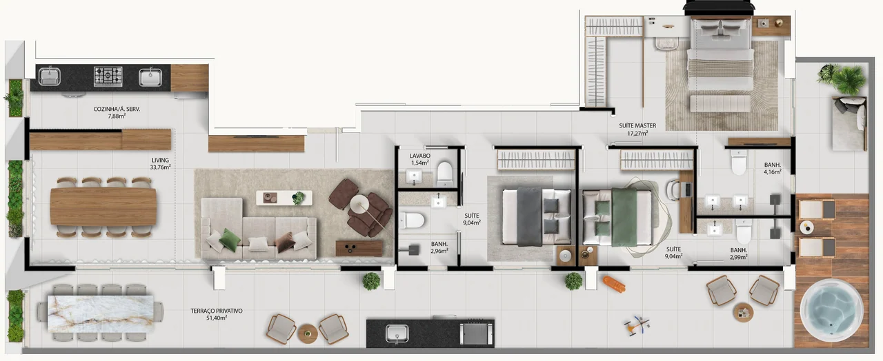 Planta baixa do Garden de 150,34 m² do IRIS@786.