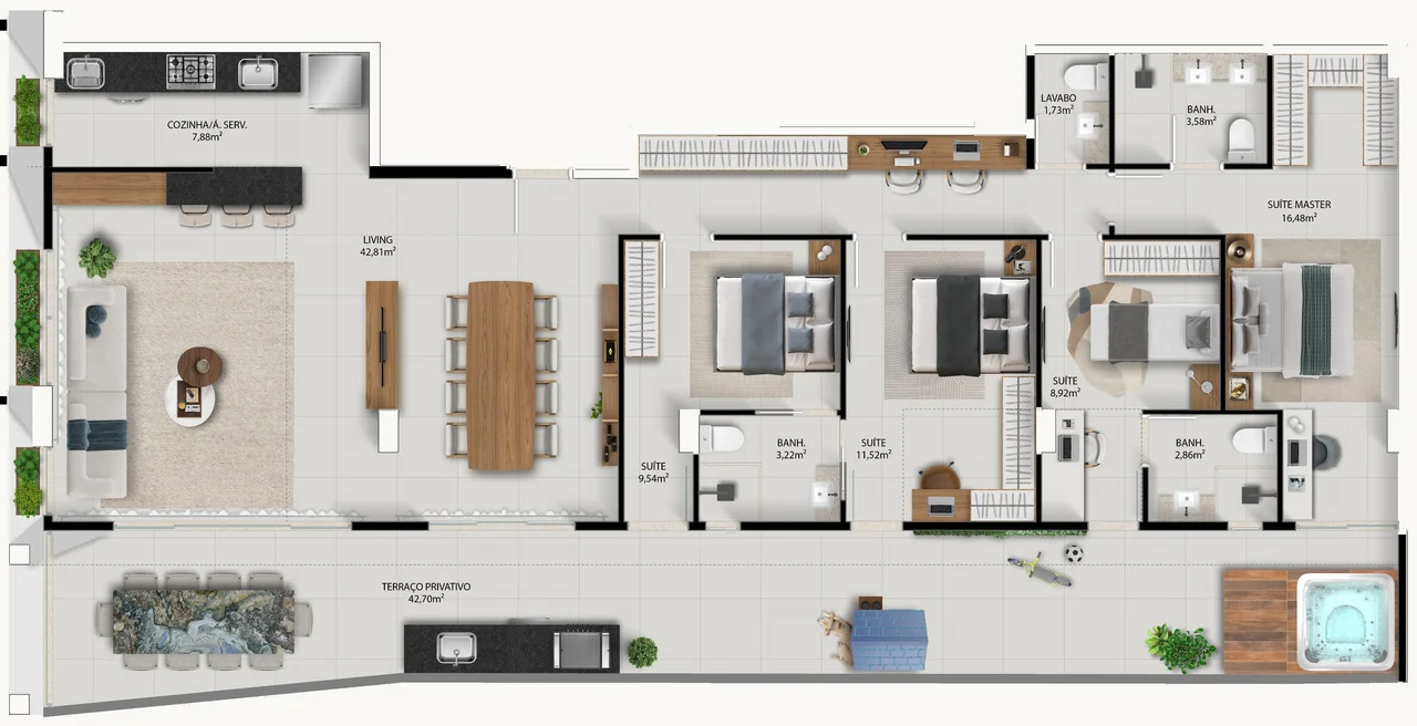 Planta baixa do Garden de 174,64 m² do IRIS@786.